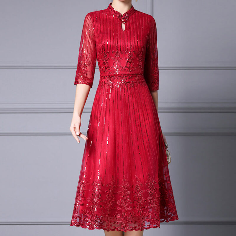 Summer Chinese Inspired Sequin A Line Party Dress 4