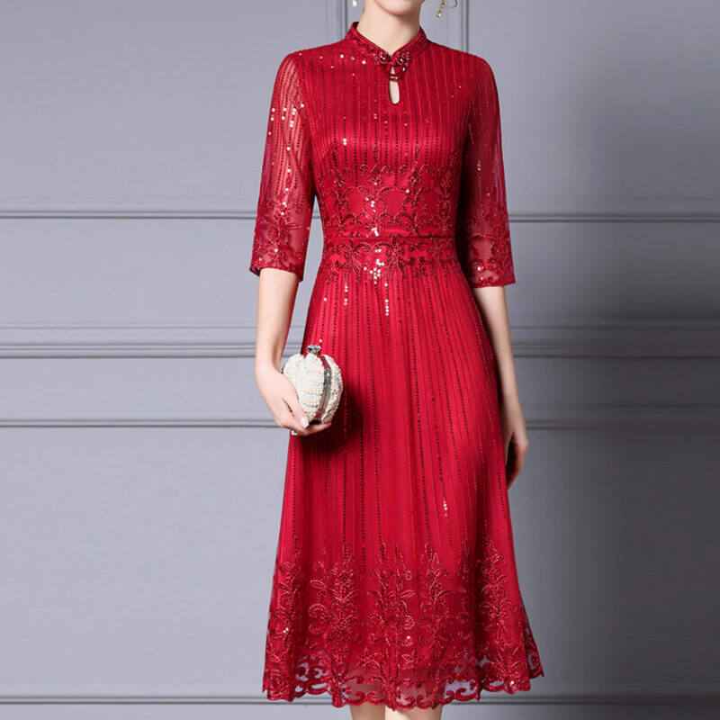 Summer Chinese Inspired Sequin A Line Party Dress 5