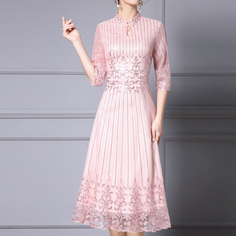 Summer Chinese Inspired Sequin A Line Party Dress 7
