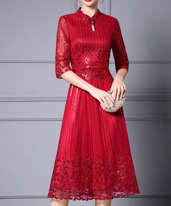 Summer Chinese Inspired Sequin A Line Party Dress 9