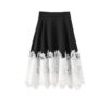 Summer Color-blocking Spliced Lace High-waisted Midi Skirt