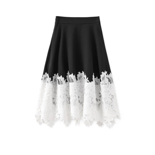 Summer Color-blocking Spliced Lace High-waisted Midi Skirt