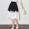 Summer Color-blocking Spliced Lace High-waisted Midi Skirt