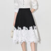 Summer Color-blocking Spliced Lace High-waisted Midi Skirt