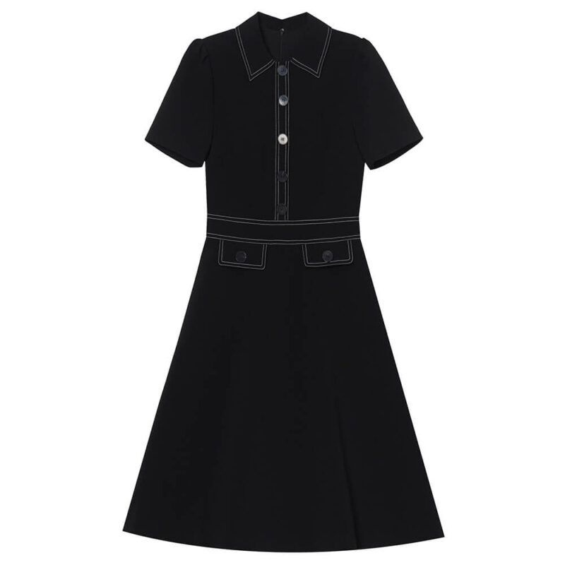 Summer Commuting Lapel Waist A Line Dress 1