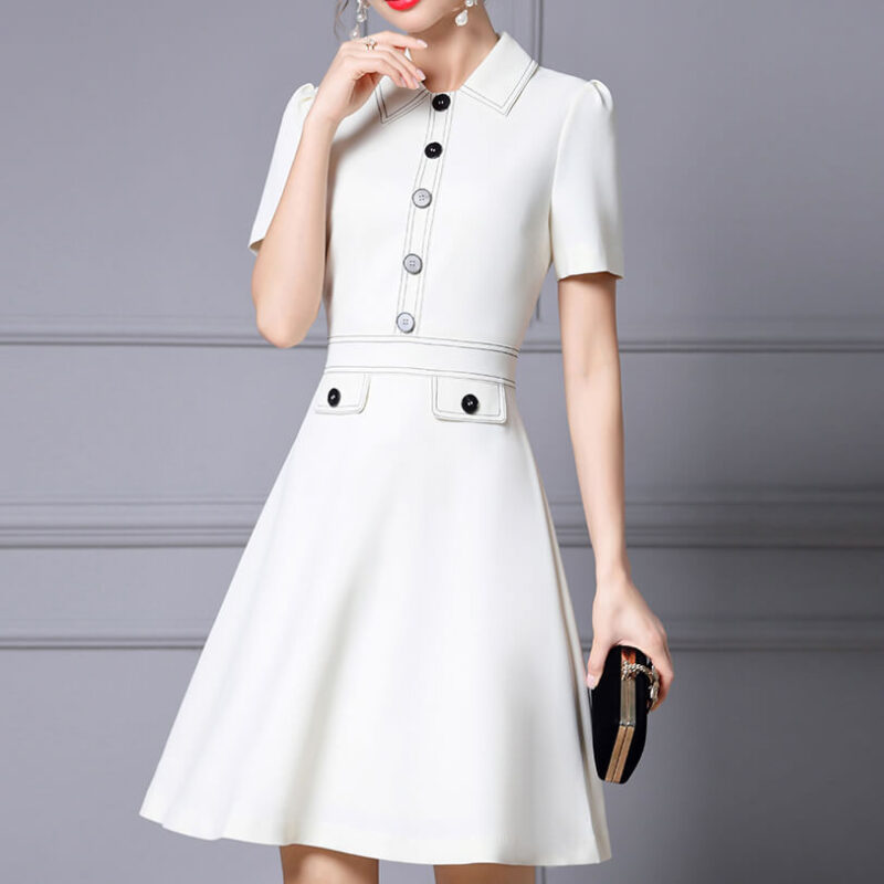 Summer Commuting Lapel Waist A Line Dress 4