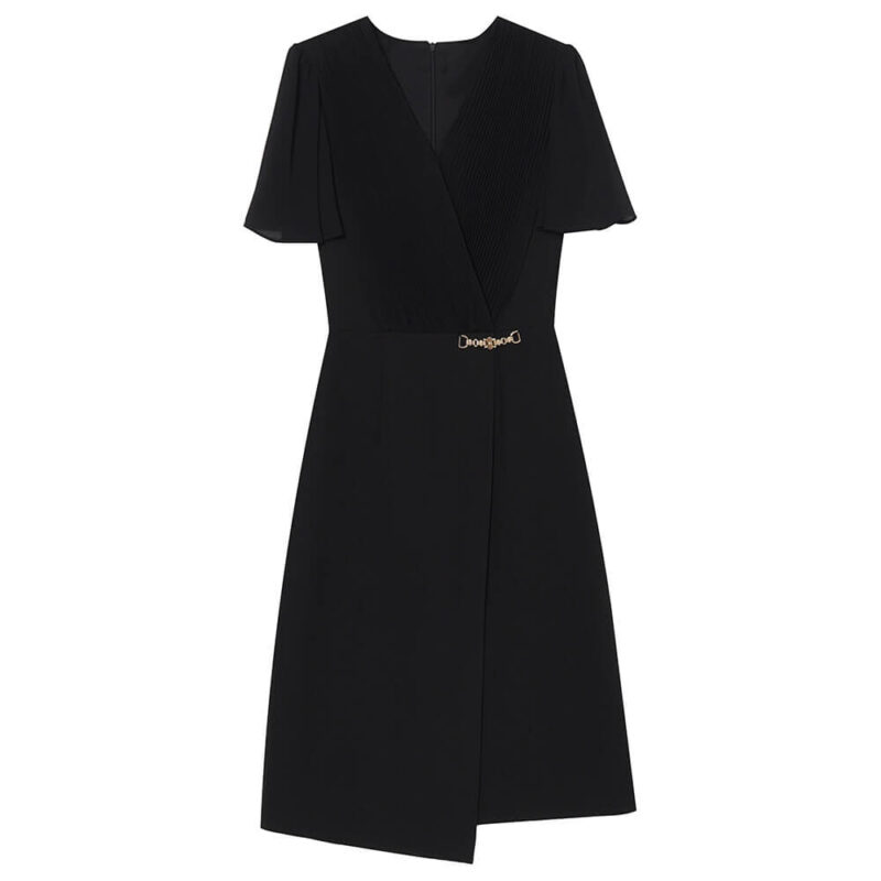Summer Commuting Pleated Ruffle Sleeve Waist A Line Dress 1