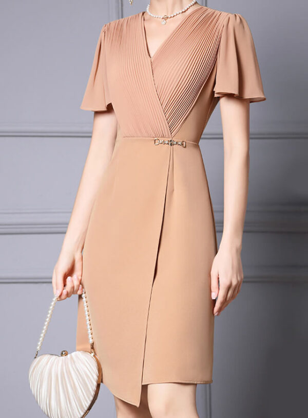 Summer Commuting Pleated Ruffle Sleeve Waist A Line Dress 2