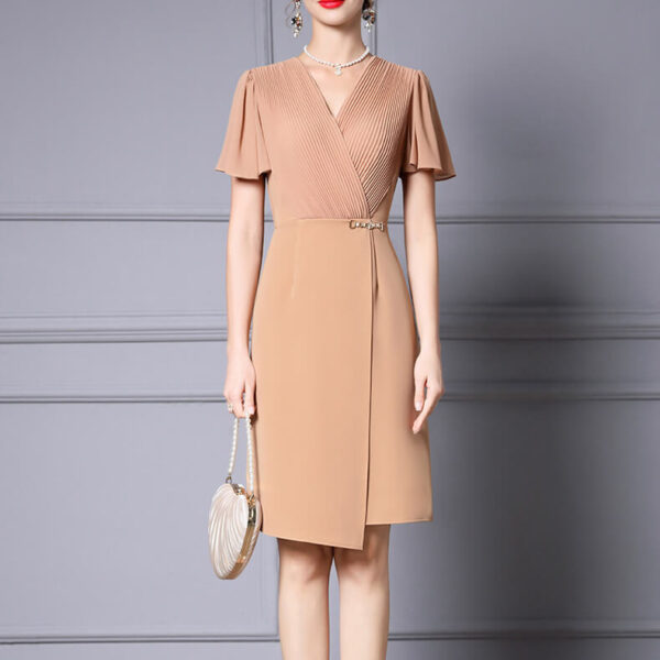 Summer Commuting Pleated Ruffle Sleeve Waist A Line Dress 3