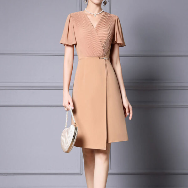 Summer Commuting Pleated Ruffle Sleeve Waist A Line Dress 4