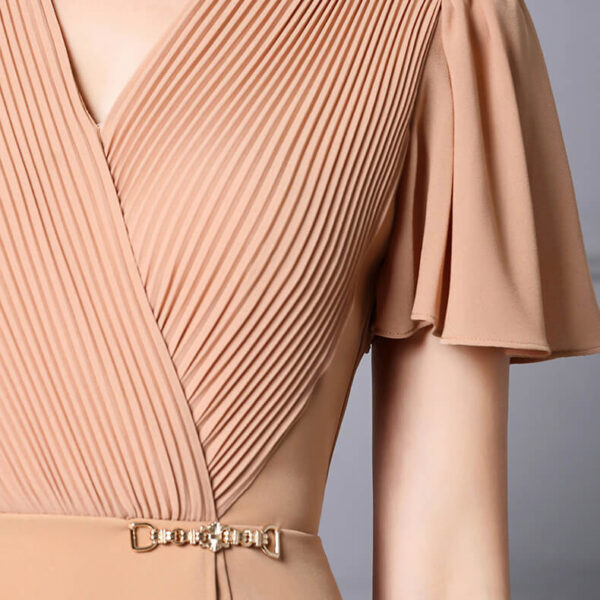 Summer Commuting Pleated Ruffle Sleeve Waist A Line Dress 7