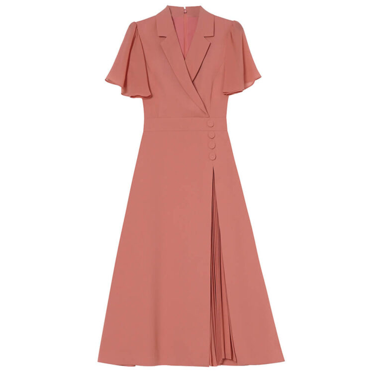 Summer Commuting Suit Collar Ruffled Sleeves Pleated A-Line Georgette Dress