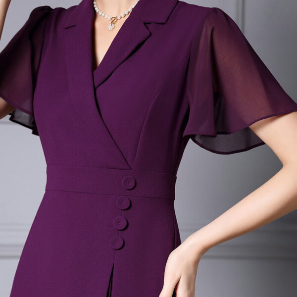 Summer Commuting Suit Collar Ruffled Sleeves Pleated A Line Georgette Dress 2