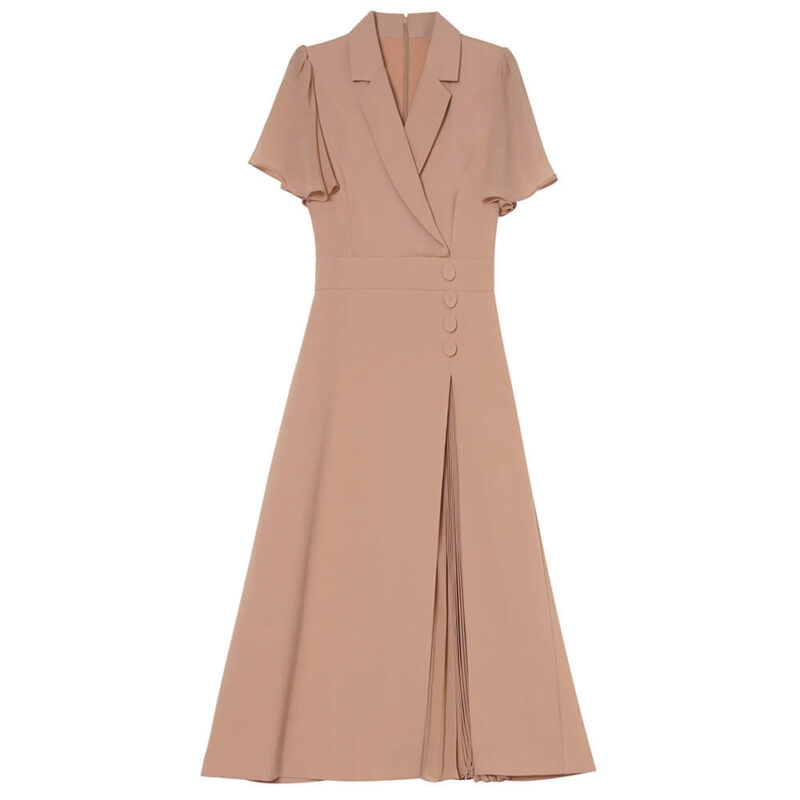 Summer Commuting Suit Collar Ruffled Sleeves Pleated A Line Georgette Dress 5
