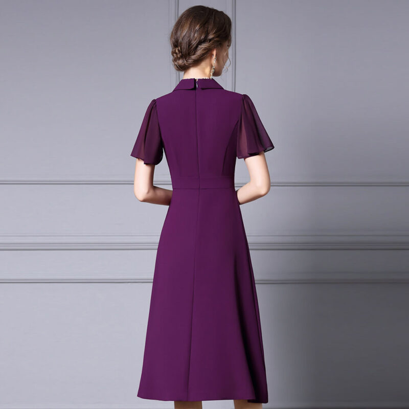 Summer Commuting Suit Collar Ruffled Sleeves Pleated A Line Georgette Dress 6