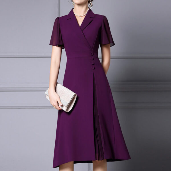 Summer Commuting Suit Collar Ruffled Sleeves Pleated A Line Georgette Dress 7