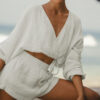 Summer Cotton Yoga Sports Style V-Neck Strap Loose High Waist Shorts Set