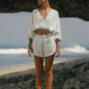 Summer Cotton Yoga Sports Style V-Neck Strap Loose High Waist Shorts Set
