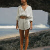Summer Cotton Yoga Sports Style V-Neck Strap Loose High Waist Shorts Set