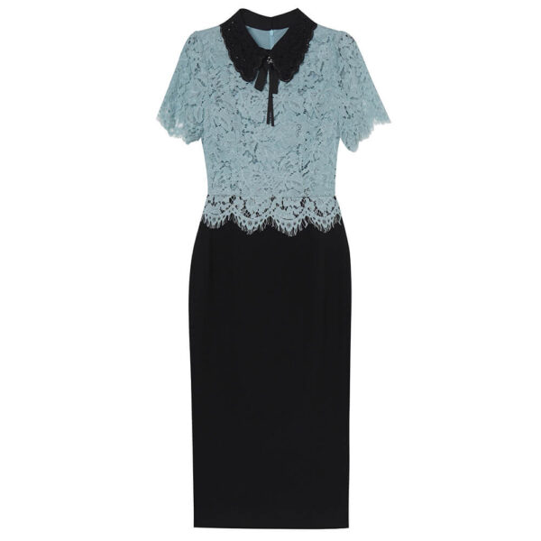 Summer Embroidered Collar Hand beaded Lace Slim Dress 1