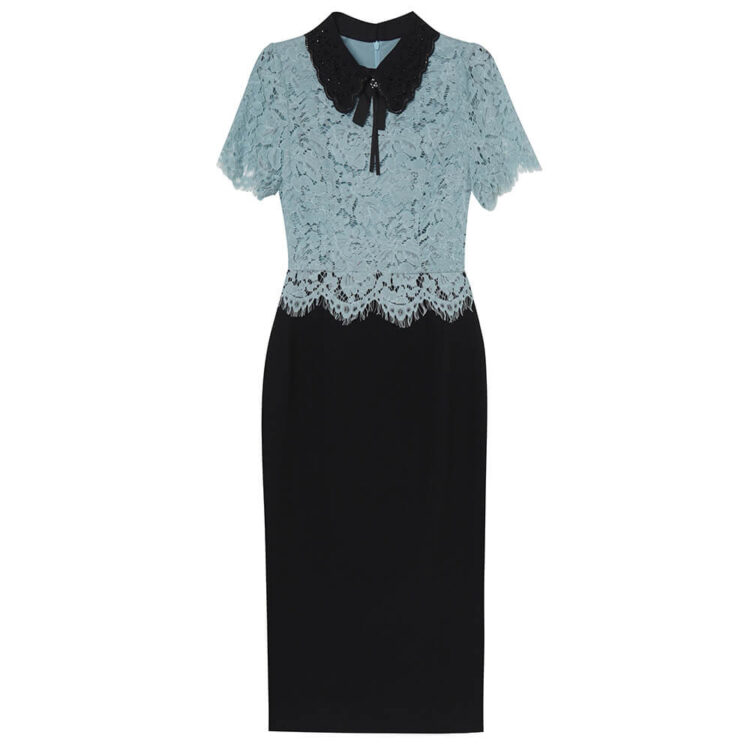 Summer Embroidered Collar Hand-beaded Lace Slim Dress