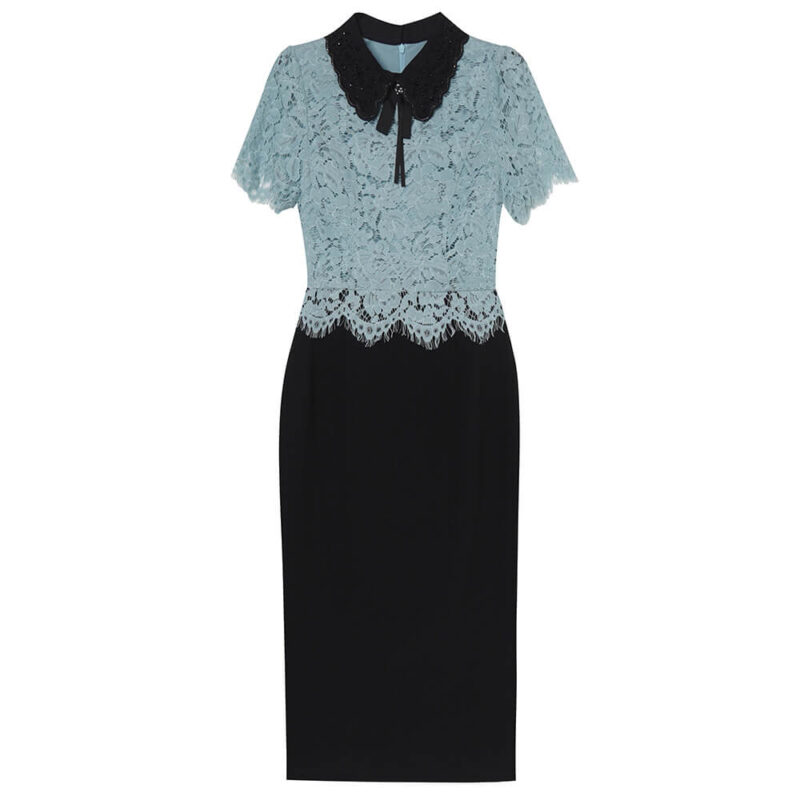Summer Embroidered Collar Hand beaded Lace Slim Dress 1