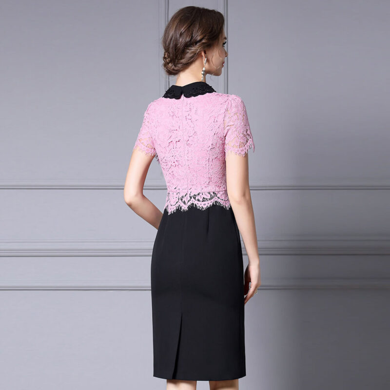 Summer Embroidered Collar Hand beaded Lace Slim Dress 3