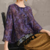 Summer Ethnic Style Heavy Embroidery Tie-dyed Eamie Purple Shirt