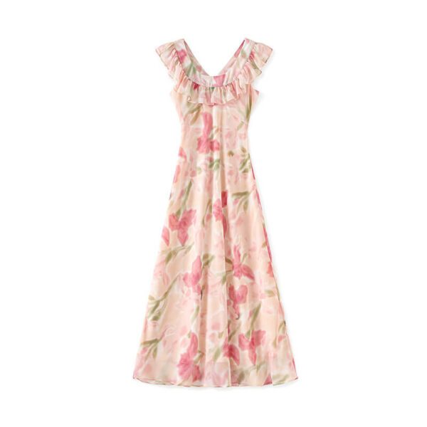 Summer French Elegant Resort Style Slim Ruffled Long Dress