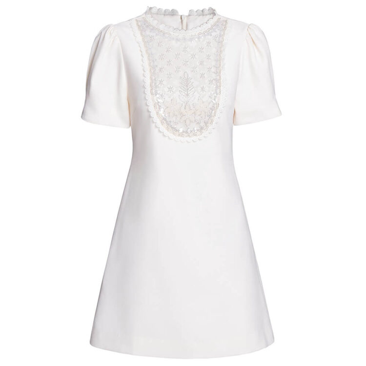 Summer French Handmade Beaded Lace Stitching A-line Midi Dress