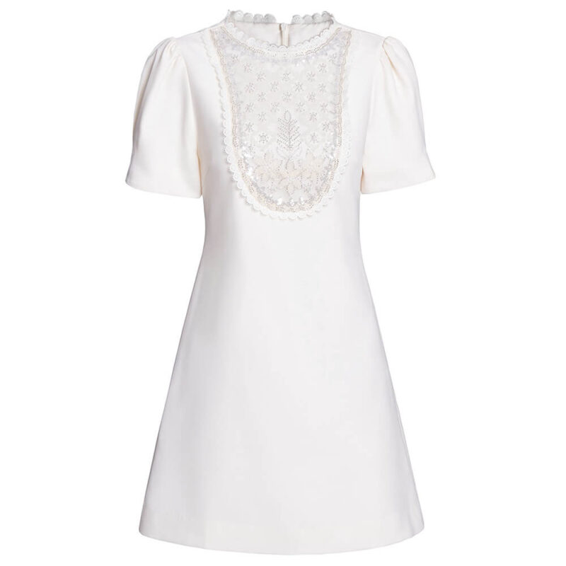 Summer French Handmade Beaded Lace Stitching A line Midi Dress 1