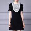 Summer French Handmade Beaded Lace Stitching A line Midi Dress 4