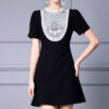 Summer French Handmade Beaded Lace Stitching A line Midi Dress 5