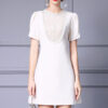 Summer French Handmade Beaded Lace Stitching A line Midi Dress 6