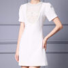 Summer French Handmade Beaded Lace Stitching A line Midi Dress 8