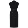 Summer French Khaki Commuter Suit Collar Pleated Midi Dress 10