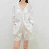 Summer French Light Sheer Ruffled V Neck Tie Shirt 5