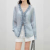 Summer French Light Sheer Ruffled V Neck Tie Shirt 6