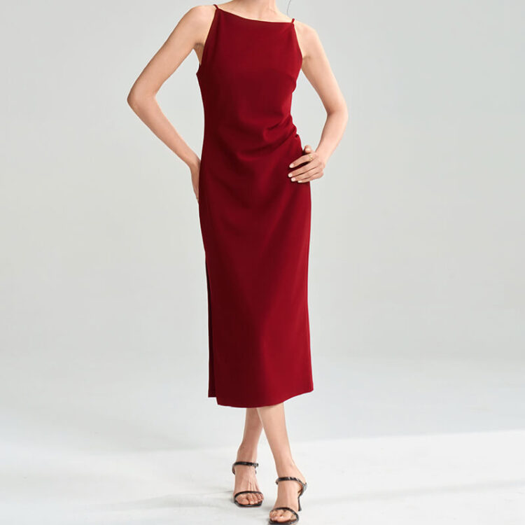 Summer French Style Three-dimensional Cutting Boat Neck Side Slit Vest Dress