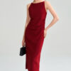 Summer French Style Three-dimensional Cutting Boat Neck Side Slit Vest Dress