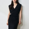 Summer French Style V-neck Minimalist Design Black Long Dress