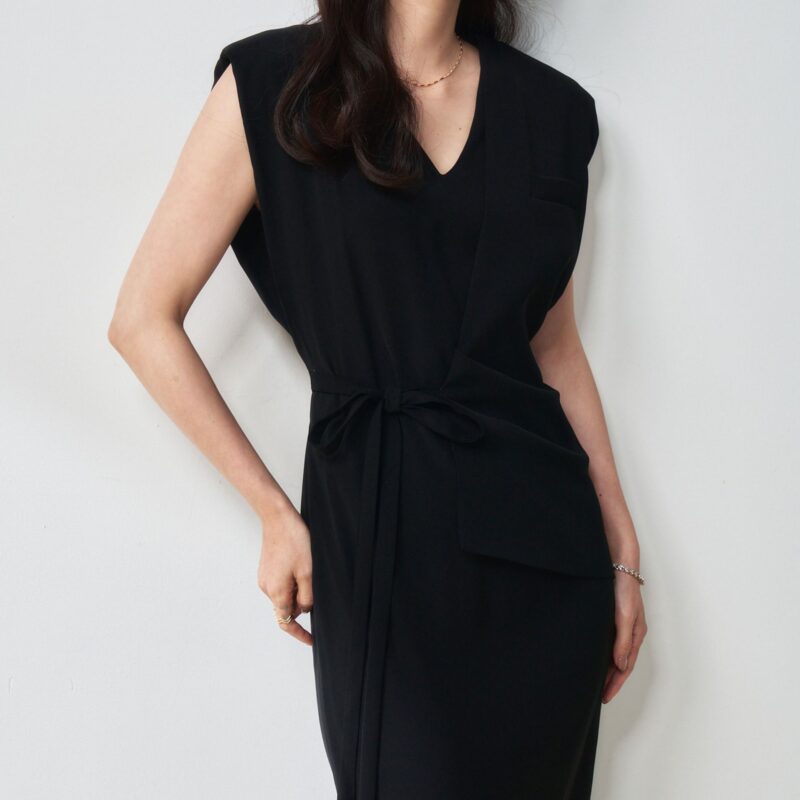 Summer French Style V-neck Minimalist Design Black Long Dress