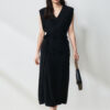 Summer French Style V-neck Minimalist Design Black Long Dress