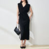 Summer French Style V-neck Minimalist Design Black Long Dress