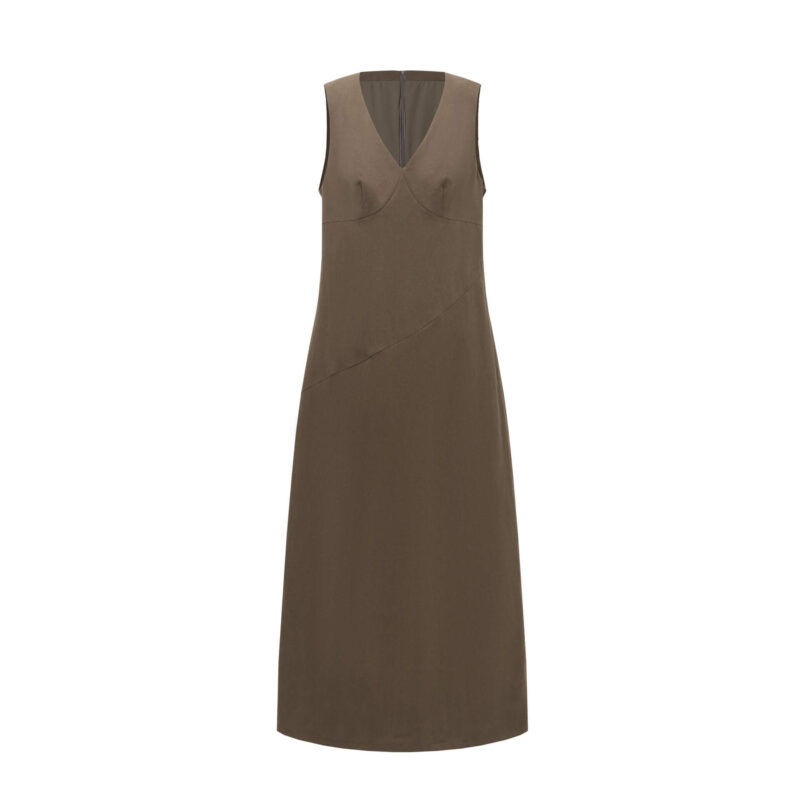 Summer French V-neck Back Slit Sleeveless Dress