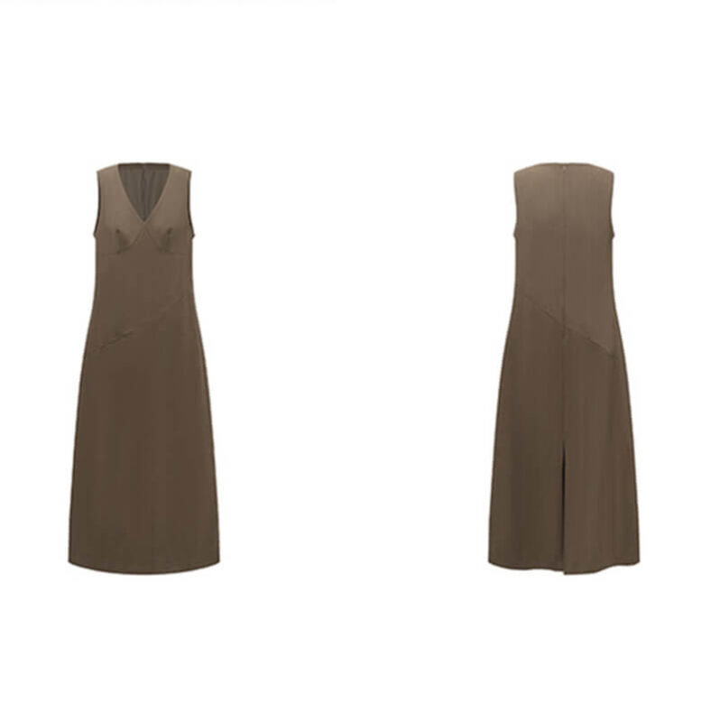 Summer French V-neck Back Slit Sleeveless Dress