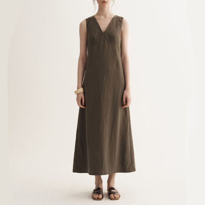 Summer French V-neck Back Slit Sleeveless Dress