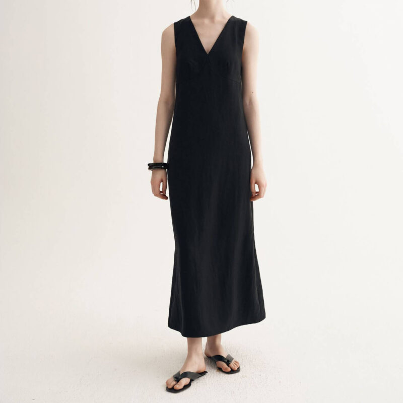 Summer French V-neck Back Slit Sleeveless Dress