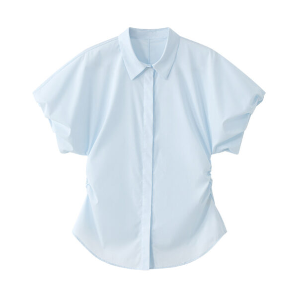 Summer French puff sleeve short sleeved shirt functional anti wrinkle no ironing care 1