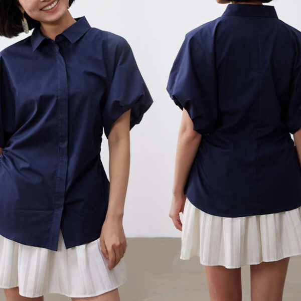 Summer French puff sleeve short sleeved shirt functional anti wrinkle no ironing care 2
